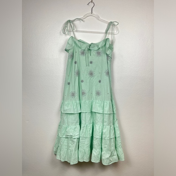 SUNDRESS Revolve Rare Mint Green Beaded Star Tiered Midi Dress XS - Picture 2 of 7